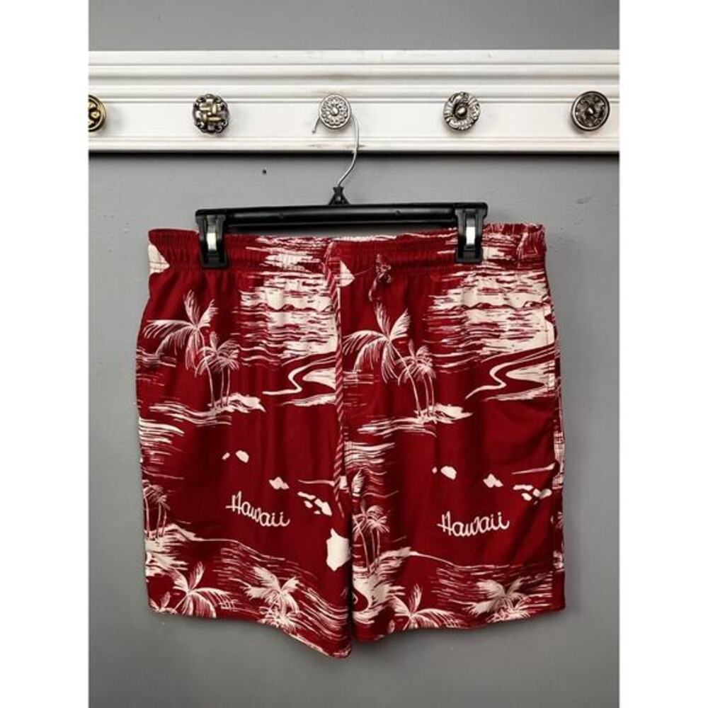 Favant Board Shorts‎ Mens Large Swim Surf Red Hawaiian Floral Hawaii Pocket